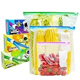 VAKOWOO Gefrierbeutel, 70 Pcs Zip Beutel, Gefrierbeutel mit Reißverschluss, Wiederverwendbar Zipper Beutel mit Erweiterbarer Boden, Frischhaltebeutel für Obst, Gemüse, Fleisch, Getreide, Snacks