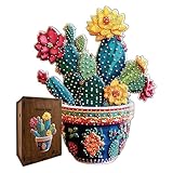 Holz Cactus Puzzle – 200 Teile Kaktusblumen Holzpuzzle | Kleine Runde Pflanzentöpfe Mit Abfluss | Thanksgiving Pflanzenpuzzle Für Erwachsene, Jugendliche, Mädchen, Familienspaß