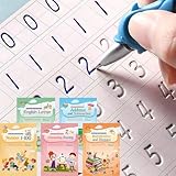 Magical Handwriting Workbooks Practice Copybook, Magic Calligraphy That Can Be Reused Handwriting Copybook Tracing Book (Enlarged-Version 4books+Pens)