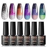 ROSALIND UV Nagellack, 6 Farben Mini nagel uv gel thermo, UV Nagellack Set thermogel Soak Off Nail Polish French Manicure für Frauen Mutter Geschenkset DIY zu Hause