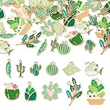 Magibeads 44 Stück grüne Pflanzen-Emaille-Charms zur Schmuckherstellung, Kaktusblätter, Wassermelonen, Kokosnusslegierung, baumelnde Anhänger, niedliche Sommer-Charms für Frühling, Damen, DIY,