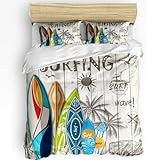 Surfen Bettwäsche 135x200 cm Weich Microfaser Bettwäsche-Sets Hawaii Bettbezug 3D Bettbezüge mit Reißverschluss und 2 Kissenbezug 80x80 cm, A8935
