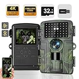 Lutranstra Wildkamera, 4K Video Wildtierkamera, 60MP Full HD WLAN mit Handyübertragung APP, Bewegungssensor, Nachtsicht, 0,1s Auslösezeit, Infrarot Wildkamera mit 32GB Speicherkarte &Kartenleser IP66