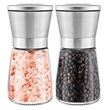 Salz und Pfeffermühle 2er Set, Edelstahl Gewürzmühle für Gewürze, Pfeffer und Salzmühle, Keramischer Mühle, Salzmühle für Grobes Salz, Gewürze, Pfeffer und Chilli