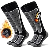 Stoeury 2 Paar Merinowolle Skisocken Herren Damen, Gepolsterte Skisocken, Bequeme Snowboard Socken, Warme Skistrümpfe, Thermosocken Wintersocken für Skifahren, Langlauf, Snowboarden, Schwarz, L