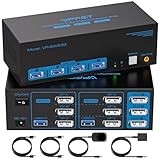 8K@60Hz Displayport KVM Switch 2 PC 3 Monitore USB 3.0 KVM Umschalter 3 Ports mit 4 USB-Anschlüssen Für 2 Computer Unterstützung von Extended & Copy Mode mit Desktop Kabel Controller und 2 USB-Kabeln