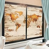 Farmhouse Karte Fenster Sichtschutzfolie Abstrakte Holztafel Nautische Karte Milchglas Fensterfolie Dekorative Statische Haftung für Glas für Zuhause 90 x 160 cm x 2 Stück