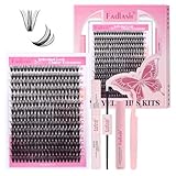 Wimpern Lashes Wimpern Extensions, FADLASH mit Wimpernkleber Dauerhaft, Wimpern Pinzette und Wimpern Remover, 50D für natürlichen zu Hause (50D-kit) Lash Extension Set DIY Wimpern Gemischte 12-18mm