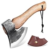 TIVOLI Beil Axt mit ergonomischer Holzgriff 27cm Camping axt Handgeschmiedet Handbeil mit Scheide,Outdoor Survival axt für Männer Geschenke Hochwertige Stahl-Klinge Spaltbeil für Garten und Wald