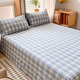ANAZOZ Bettlaken 160x230cm Ohne Gummizug, Spannbettlaken Baumwolle mit Gittermuster, Bettspanntuch Waschbar