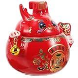 CORHAD Keramik Vorratsdose mit Deckel Drache Geformtes Multifunktions aufbewahrungsglas Luftdichtes Tee Lebensmittelgefäß Kleine Rote Deko für Küche und Wohnzimmer