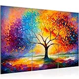 Runa Art Wandbilder Baum Bild XXL Wohnzimmer Schlafzimmer Bunt Abstrakt 120 x 80 cm 3 Teilig 052931a