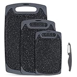 SKERITO Schneidebrett kunststoff 3er-Set für die Küche,Schneidebretter mit Saftrillen&Rutschfeste Griffe,Schneidbrett BPA-Free,Cutting board Küch,küchenbrett,Frühstücksbrettchen, Schwarz