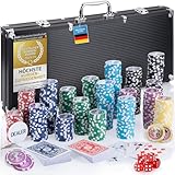 Profi Pokerkoffer Pokerset inkl. 300-500 Chips hochwertigen Pokerchips; Pokerdeck, Kartendeck, Pokerkarten, Würfel, Dealer-Button; abschließbar Alu-Koffer; Casino für Zuhause (Schwarz, 500 Chips)