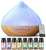 Aroma Diffusor Set für Ätherische Öle 500 ML, 8 x10 ML Ätherische Öle, Fernbedienung,14-Farben-LED Mit 4 Timer-Einstellung