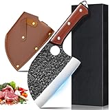 Welan Japanisches Handgeschmiedetes Fleischbeil, Küchenbeil & Outdoor-Axt mit Lederscheide für Gemüse, Knochen & BBQ