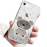 Rnrieyta Miagon Bär Spiegel Ständer Hülle Glitzer für iPhone 6S Plus/6 Plus,Cute Mädchen Dünn Crystal Schutzhülle Treibsand Bling Transparent Case Bumper mit Spiegel Halter Kickständer,Durchsichtig