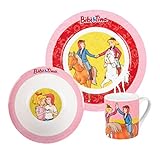 Bibi & Tina Frühstücksset - Pferde Kinder Geschirr Set 3-tlg. Teller, Schale & Tasse aus Porzellan Mehrfarbig