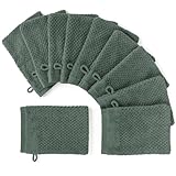 Pure Label Waschlappen - 10er-Pack 16x21cm aus 100% Baumwolle - saugstark, schnelltrockend & weich - Waschhandschuh mit Anhängeschlaufe - Oeko-TEX Zertifiziert - Dunkelgrün