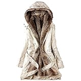 Langer Wintermantel für Damen, warm, dick, Plüsch, einfarbig, mit Kapuze, modisch, lässig, Outwear, beige, XL
