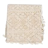 HOMSFOU Modische Durchbrochene Tischdecke aus Polyester 100x140cm im Landhausstil mit Fransen Waschbare Tischdekoration für Esszimmer und Party