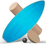 Healfith Balance Board Erwachsene,Gleichgewichtstraining - Balance Board Holz,Oberflächenbehandlung gegen Rutschen inklusive Rolle,inkl. Rolle, Halbkugel und Balance Ball (Blau)