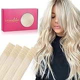 WENNALIFE Tape Extensions Echthaar, 20pcs 50g 35cm 14 Zoll Platinblond Remy Invisible, Seidig Gerade Echthaar Extensions Skin Weft Tape Ins