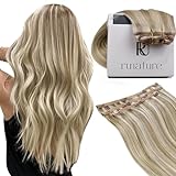 RUNATURE Clip in Extensions Echthaar Braun Mit Blond 30cm 3Pcs Remy Echthaar Extensions Clip Kurz Glatt Clip Extensions Echthaar Seamless 50g Aschbraun Mit Platinblond Farbe #8P60
