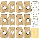 Lets Joy Silvester Countdown Tüten 2026, 12 Silvester Geschenktüten, Geschenktüten aus Kraftpapier, Papiertüten mit Stickerbögen Deko Silvesterpartyzubehör DIY, Befüllen Tüten