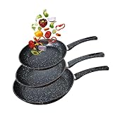 Roland 3-teiliges Pfannenset – Induktionsgeeignet – Antihaftbeschichtung, Camping Küche Granit-Optik – Bratpfannen Set 20/24/28 cm – Spülmaschinenfest & kratzfest