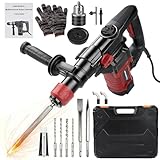 Uadme Bohrhammer SDS Plus, 1300W 6J Multifunktions Bohrhämmer mit 6 Variable Geschwindigkeit 0-920U/Min, 4 in 1 Schlagbohrmaschine Meißel Bohrer Nutfräser, Anti-Vibrationsgriff und Sicherheitskupplung