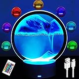 Yevheniy 3D Fließende Sandmalerei Nachtlicht, Fließende Sand Dekorations Beleuchtung, 360 ° Dreh-Sanduhr Dekoration, RGB Farb-Sand-Set Kreative Kleine Nachtbeleuchtung (Blau mit Fernbedienung)