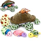 Aoriher 6 Stück Kuscheltiere Schildkröten Set - 12 Zoll Stofftiere Meeresschildkröten Mutter Mit 3 Klein Schildkröten und 2 Eiern - Umarmung für Valentinstag (Modern)