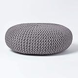 HOMESCAPES Pouf Strickpouf rundes Bodenkissen, Sitzpouf 70 x 23 cm, gepolsterter Sitzhocker, Sitzpuff/Puff mit grob gestricktem Bezug aus 100% Baumwolle, Strickpuff, grau