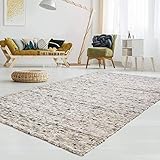 T.Carpet Gewalkter Handweb-Teppich Lambrecht aus hochwertiger Schurwolle edel und aufwendig verarbeitet fürs Wohnzimmer, Eszimmer, Schlafzimmer und die Küche geeignet 30 Grau meliert 070 x 130 cm