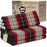 livasia Thaikissen 3 Auflagen für Paare XXL - 190x80x8cm - Dreieckskissen Klappmatratze, extrabreit Kapok, Rückenkissen faltbar, Thaimatte zum Klappen, Meditationskissen (Schwarz/Elefanten)