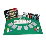 Relaxdays Pokerset, 200 Chips, Spielmatte, 2 Kartendecks, Dealerbutton, Blindbuttons, Casino-Feeling, Profi Pokerspiel, 9 x 24 x 15 cm