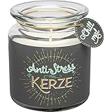 GRUSS & CO Kerze im Glas 'Anti-Stress' | Duftkerze, Vanille, Höhe 9 cm, Durchmesser 7,5 cm, Glas mit Motivdruck | 47005