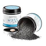 Rimoco N°255 Schwarzes Hawaii Salz grobkörnig - Hawaiian Black Lava Sea Salt, mittelgrobe Salzkristalle veredelt mit hochreiner medizinischer Aktivkohle | 130g in eleganter Gewürzdose mit Aromadeckel