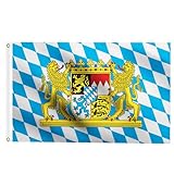 Woiltryn Bayern Flagge 90 x 150 cm Deutschland Bayerisches Löwen Wappen Große Flagge für Oktoberfest Party Dekorationen, Wetterfeste Flagge mit Messingösen für Fahnenmast (1 Stück)