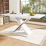 BXEYXE Esstisch Ausziehtisch (118-157×75cm). Küchen-Wohnzimmertisch. Anstecktisch. Ausziehbar auf 118-157cm mit Hilfe von innenliegender Einlegeplatte. Esstisch mit Kreuzbeinen