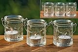 Windlichter, Teelichthalter Country 3er-Set aus Glas zum Aufhängen, Ø ca. 6 cm