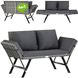 Casaria® Gartenbank Polyrattan mit Liegefunktion Wetterfest Auflage Kissen Verstellbare Armlehnen 3-Sitzer Outdoor Garten Terrasse Balkon Sofa Couch Liege