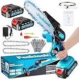 Mini Kettensäge mit Akku, 6 Zoll Akku kettensäge mit 1000W Bürstenloser Motor und 4000mAh Akkus, Mit 2 Ketten und Sicherheitsverriegelung, Handkettensäge Akku für Gartenscheren Astschere Holzschneiden