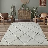 the carpet Bahar Shaggy eleganter Designer Teppich Wohnzimmer, weicher & pflegeleichter Hochflor Wohnzimmerteppich in Creme-Schwarz 160 x 230 cm