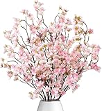 Dremisland 4 Stück Künstliche Kirschblütenzweige Deko Rosa Pfirsichblumen 100cm Künstliche Blumen Kirschzweige Kunstblumen Seidenblumen Dekoblumen Lange Stiele für Hochzeit Party Tisch Vase Dekor