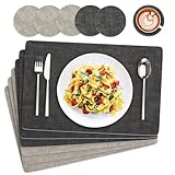 Euqvunn Tischsets Abwaschbar und Untersetzer, 6er Set Doppelseitigen PU Platzsets Wasserdicht Rutschfest Hitzebeständig für Küche Innen und Außen(43×30cm-Grau)