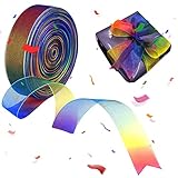 Regenbogen Geschenkband Schleifenband Breit, Organza Bänder Schimmer Sheer Satinband Dekoband, Gradient Farben Seidenband Stoff Band Hochzeit Geburtstag Weihnachten Geschenkverpackung (25Yard, 25mm)