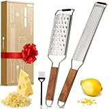 Exitoso Zester Küchenreibe Set aus Edelstahl mit Holzgriff - Gewürzreiben - Knoblauchreibe feinreibe Zitronenreibe Muskatnuss Reibe - Zestenreibe Cheese grater Käsereibe Parmesan Reibe Parmesanreibe