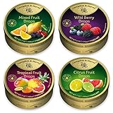 Cavendish & Harvey 4 x 200g/175g Fruchtbonbons, Tropical Fruit Mix + Wild Berry Drops + Citrus Fruit Drops + Tropical Fruit Drops, Edle Süßigkeiten für Kenner